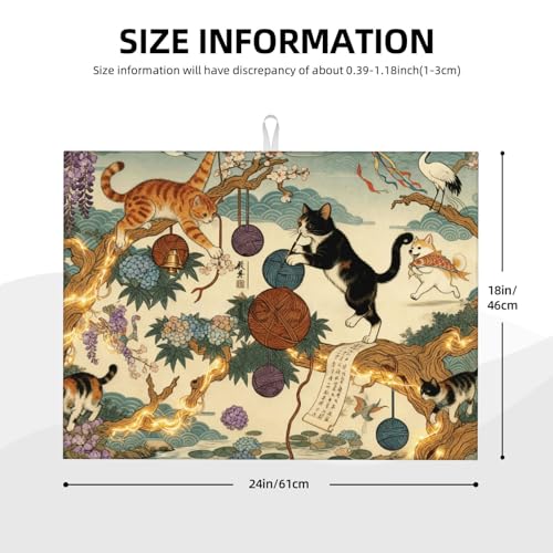 Kitchen Drying Mat for Countertop Oriental Cat Garden Art Pattern Non-Slip Kitchen Counter Mat for Dishes Glassware - color: Beige Teal