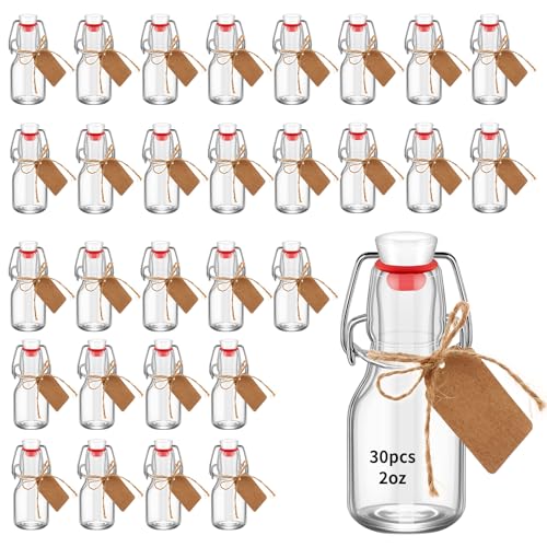 30Pcs 2oz Swing Top Glass Bottles,Flip Top Glass Bottle with Lids Sealable Kombucha Bottle for Brew Beer Syrup Vanilla Extract Air Tight Bottles (Clear) - color: Clear