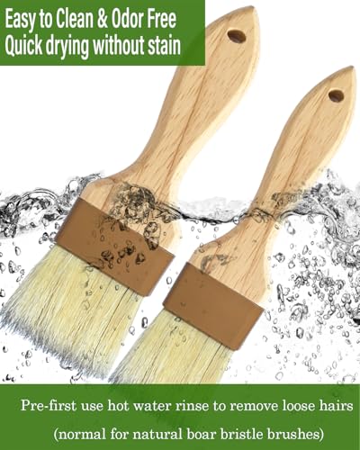 2" & 1.5" Non-Shedding Natural Boar Bristle Pastry & Basting Brush - Food-Grade, Heat-Resistant Cooking Gadgets for Baking, Grilling, Butter, Egg Wash, Oil, Sauce, Marinade, Roasting,Coffee