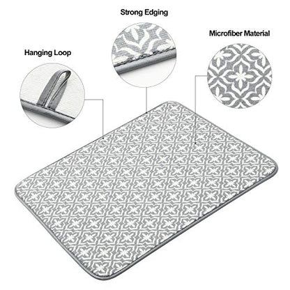 SUBEKYU Dish Drying Mats for Kitchen Counter, Microfiber Absorbent Dish Drainer/Rack Pads for Sink, 19.5*15.8 inch, Set of 2, Grey, leaf - color: Leaf Gray 2P 19.5*15.8