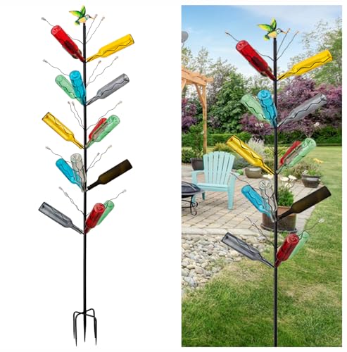 7.2FT Tall Wine Bottle Trees Stand for Garden Decorative, Rustproof Metal Bottle Tree Holder, Holds Up to 15 Bottles (Black)