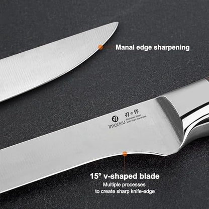 imarku Fillet Knife, German High Carbon Boning Knife, 6-Inch Stainless Steel Professional Grade Boning Fillet Knife for Fish, Pakkawood Handle for Meat and Poultry, Gifts for Men and Women - color: Silver with Brown