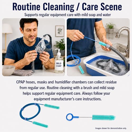 CPAP Cleaning Brush Set, 78.7 in Dual-Ended CPAP Hose Brush for 22 mm & 15 mm Tubing, Tube Cleaning Brush & Hose Cleaner Brush with Detail Brush for Mask - color: White