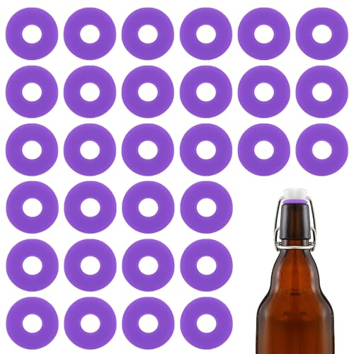 30Pcs Dopamine color Silicone Gaskets Washers Seals for Cap Swing Flip Top Bottle for Home Brew Beer Soda Bottle Sealing(flat,no cover) (Neon Purple) - color: Neon Purple