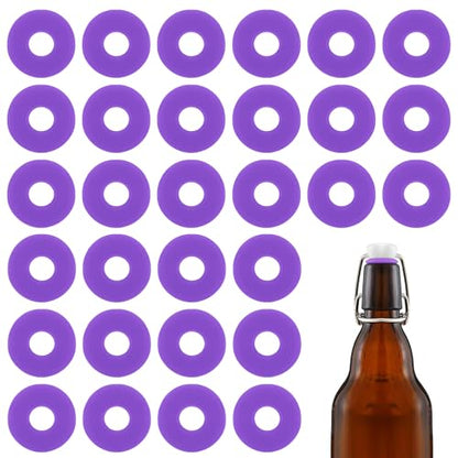 30Pcs Dopamine color Silicone Gaskets Washers Seals for Cap Swing Flip Top Bottle for Home Brew Beer Soda Bottle Sealing(flat,no cover) (Neon Purple) - color: Neon Purple