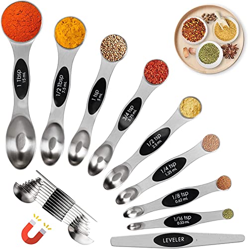 19-Pc Magnetic Measuring Cups and Spoons Set, with Lid, Black | Includes 1 cover, 9 stackable cups set & 9 black magnetic spoons, BPA-free & dishwasher safe, for liquid and dry baking - color: 19 Piece - Multicolor set