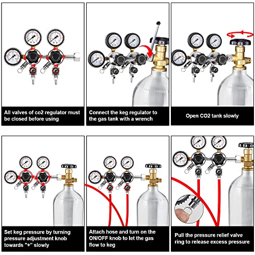 TMCRAFT Keg CO2 Regulator, Triple Gauge CGA-320 Pressure Regulator with 0-60 PSI Working Pressure & 0-3000 PSI Tank Pressure, Kegerator Regulator with Safety Pressure Relief Valve