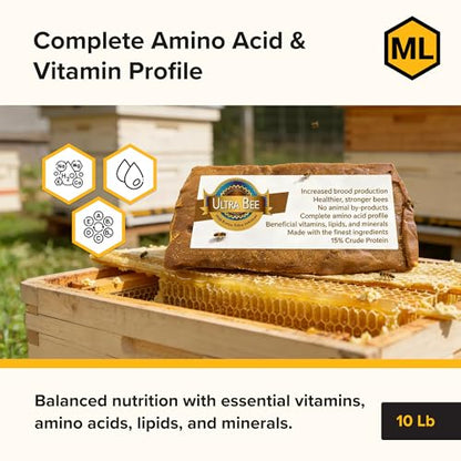 Mann Lake Ultra Bee Pollen Substitute Patties, High Protein Honey Bee Food with Vitamins & Amino Acids for Spring, Fall Brood Boost & Winter Colony Survival, Animal Byproduct Free, Made in USA, 10 Lbs - size: 10 Pound (Pack of 1), style: Ultra Bee