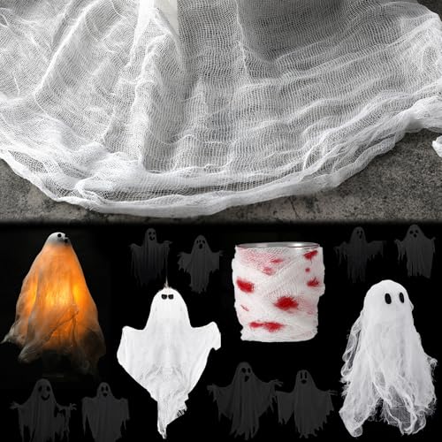 Hahafelt Halloween Spooky Fabric Cloth 36 Inch x 4 Yard DIY Ghost Cloth Gauze Cloth Spooky Cheese Cloth for Haunted Halloween Party Decoration - color: White
