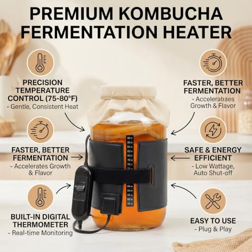 Kombucha Heating Wrap for Homebrew Heating - Fermentation Heating Pad with - Kombucha Warmer - Wrap Around Heater for making Kombucha and other Brews with Thermometer (HEATING PAD + WRAP) - color: HEATING PAD + WRAP