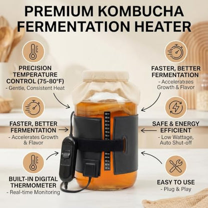 Kombucha Heating Wrap for Homebrew Heating - Fermentation Heating Pad with - Kombucha Warmer - Wrap Around Heater for making Kombucha and other Brews with Thermometer (HEATING PAD + WRAP) - color: HEATING PAD + WRAP