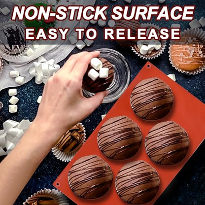 Lerykin 3 Pack Extra Large 5-Cavity Semi Sphere Silicone Molds, Half Sphere Baking Mold Non-Stick for Making Big Size Hot Chocolate Bomb, Jelly, Cake, Dome Mousse - color: 5-Cavity Extra Large ( 3 Pack )