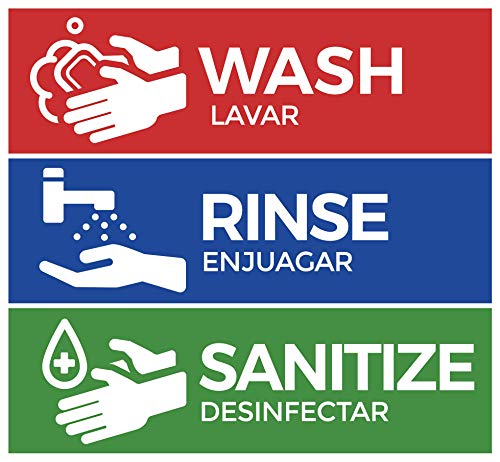 Wash, Rinse, Sanitize Labels for 3 Compartment Sink, 2.75″ x 9″ Perfect Sticker Signs for Restaurants, Commercial Kitchens, Food Trucks, Bussing Stations, Dishwashing or Wash Station (1 Pack)
