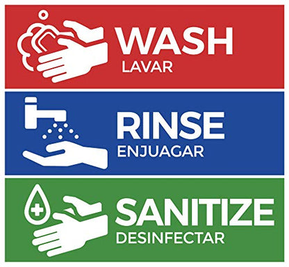 Wash, Rinse, Sanitize Labels for 3 Compartment Sink, 2.75″ x 9″ Perfect Sticker Signs for Restaurants, Commercial Kitchens, Food Trucks, Bussing Stations, Dishwashing or Wash Station (1 Pack)
