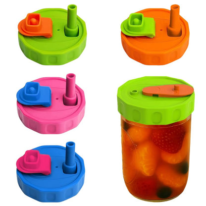 4 Pack Silicone Wide Mouth Mason Jar Lids with Straw for Ball, Kerr and More,Food Grade Canning Jar Drinking Lids,Storage Caps for Mason,Leak-Proof