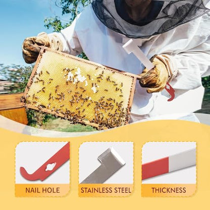 2PCS Stainless Steel Beekeeping Hive Tools – J Hook & L Hook Frame Lifter and Scraper Set, Durable Beekeeper Equipment for Hive Maintenance