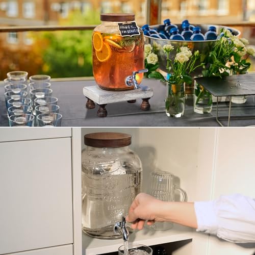 Mustry Glass Drink Dispenser for Parties, 1 Gallon Beverage Dispenser with Spigot Solid Stainless Steel, Used as Lemonade Dispenser Sun Tea Jar Kombucha Jar, Set of 2 - size: Double