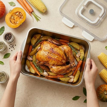 Extra Large 304 Stainless Steel Food Storage Container 7000 ML/240oz – Airtight Leakproof Lid for Roasting Turkey, Kimchi, Baking Casserole, Fruits, Picnic Party – BPA Free, Dishwasher Safe - size: 7000ml Only