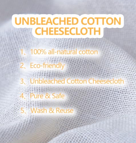 10-Pack 20x20 Inch Unbleached Cotton Cheesecloth – Reusable Muslin Straining Cloth for Yogurt, Nut Milk, Fruit Juice, Cooking Turkey & Cheese Making