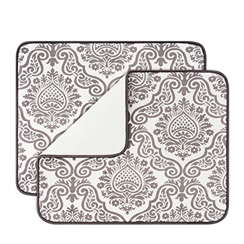 Subekyu Dish Drying Mats for Kitchen, Ultra Absorbent Microfiber Drying Mat, Dishes Drainer Pads 2 Pack, 19 by 15 Inch (Floral Vine) - color: Floral Vine 2P 19*15