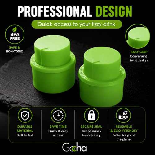 GOCHA 2 PCS Vacuum Soda Bottle Stoppers, Silicone Fizz Keeper Caps, Carbonation Preserver for Soda, Sparkling Water, Soft Drinks & Beer Bottles, Reusable Leak Proof Bottle Sealer | (Green) - color: Green