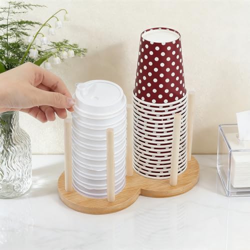 NBEADS 1 Set Tumbler Lids Organizer, Wood Cup Drying Rack 2-in-1 Double-Circle Standing Storage Holder for Mason Jar Lids Cups BottlesKitchen Organizers and Storage, 4.39x7.95x4.72 Inch