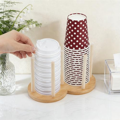 NBEADS 1 Set Tumbler Lids Organizer, Wood Cup Drying Rack 2-in-1 Double-Circle Standing Storage Holder for Mason Jar Lids Cups BottlesKitchen Organizers and Storage, 4.39x7.95x4.72 Inch