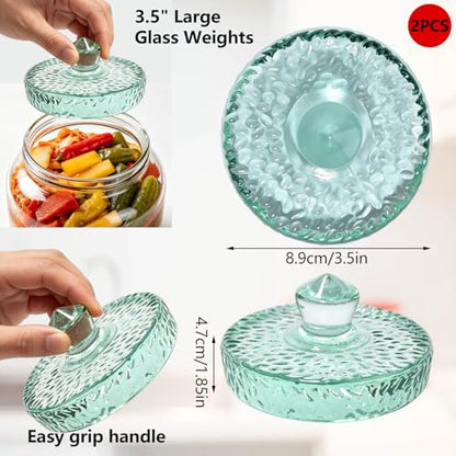 Fermentation Weight Set of 2,Glass Fermenting Weights for Large Gallon Jars,3.5 inch Fermentation Weights with Easy Grip Handle for Sauerkraut,Pickles - size: Small