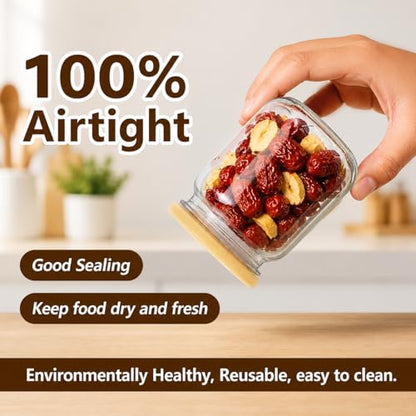 Bamboo Mason Jar Lids - 86mm/3.4 Inch Reusable Wide Mouth Mason Jar Lids, Wooden Mason Jar Lids with Silicone Sealing, 100% Fit & Airtight for Wide Mouth Mason Jars (6 Pack Wide Lids)