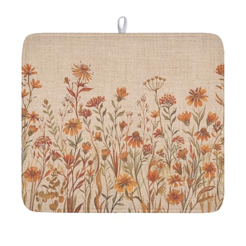 Fall Floral Dish Drying Mat for Kitchen Counter 16 x 18 Inch Autumn Sunflower Dish Drainer Mat Absorbent Microfiber Thanksgiving Dish Rack Pad for Coffee Dining Bar Kitchen Decor - color: Plenty Floral, size: 16" x 18"