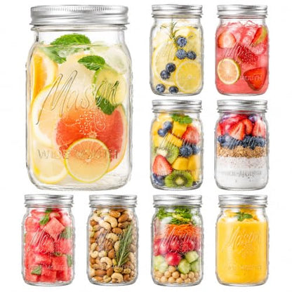 SUT Wide Mouth Mason Jars 32 oz,9 Pack Quart Mason Jars With Airtight lids and Bands,Clear Canning Jars 32 oz for Preserving,Meal Prep,Overnight Oats,Fermenting, Pickling - color: Clear