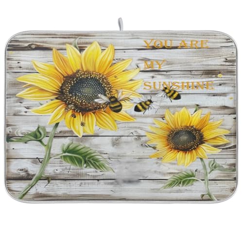 Dish Drying Mat for Kitchen You Are My Sunshine Sunflower Wooden Counter 18 x 24 inch-Absorbent Microfiber Dish Mat, Reversible Drying Pad Dish Drainer Rack Mats for Countertop Fast Dry - color: Sun, size: 18x24in