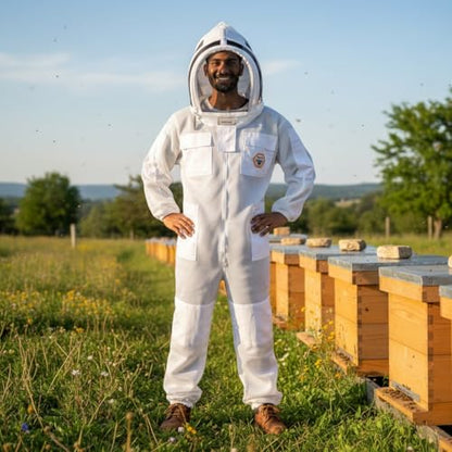 BP-411 Beekeeping Full Suit with Fencing Hat, Breathable Mesh, Sting Protection - Ultra Light Air Mesh - color: White, size: Small