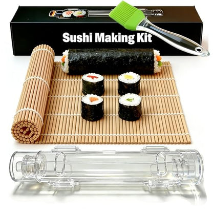 Sushi Making Kit – Clear Sushi Bazooka Roller & Bamboo Sushi Rolling Mat, Easy DIY Sushi Maker Tool Set for Beginners, Homemade Sushi Rolls for Kitchen & Party (Clear) - color: Clear