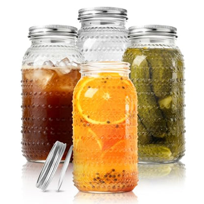 Wide Mouth Mason Jars 64 oz, 4 Pack Large Half Gallon Mason Jars with Lids, Glass Canning Jars for Fermenting, Pickling, Storing Food, Meal Prep, Salad Jam