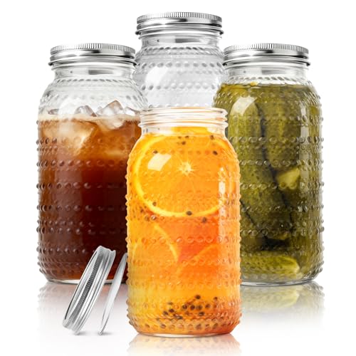Wide Mouth Mason Jars 64 oz, 4 Pack Large Half Gallon Mason Jars with Lids, Glass Canning Jars for Fermenting, Pickling, Storing Food, Meal Prep, Salad Jam