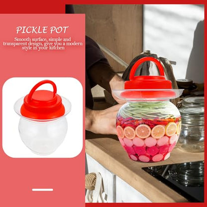 Plastic Pickle Jar 1l with Red Lid Thickened Airtight Food Storage Container Household Plastic Sealed Storage Jar for Kimchi Fermentation and Vegetable Preservation