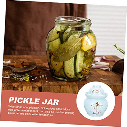 Chinese Pickle Jar Ceramic Plum Blossom Pattern Sealed Storage Jar Vintage Pickle Can for Kimchi