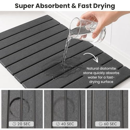 Stone Dish Drying Mat for Kitchen Counter, Large Quick Dry Diatomaceous Earth Stone Drying Mat, Foldable Water Absorbent Dish Drying Mat for Dishes, Cups, Bottles, Kitchen Sink & Countertop (Grey) - color: Gray