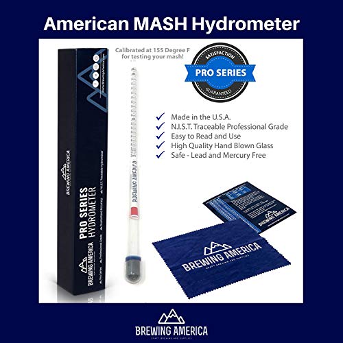 Brewing America USA-Made Beer Mashing Hydrometer Calibrated at 155 Degrees Fahrenheit - Specific Gravity Pro Series Brewing Triple Scale - Brew Better All Grain Beer