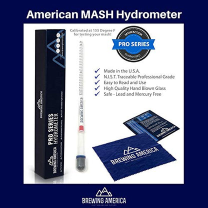 Brewing America USA-Made Beer Mashing Hydrometer Calibrated at 155 Degrees Fahrenheit - Specific Gravity Pro Series Brewing Triple Scale - Brew Better All Grain Beer