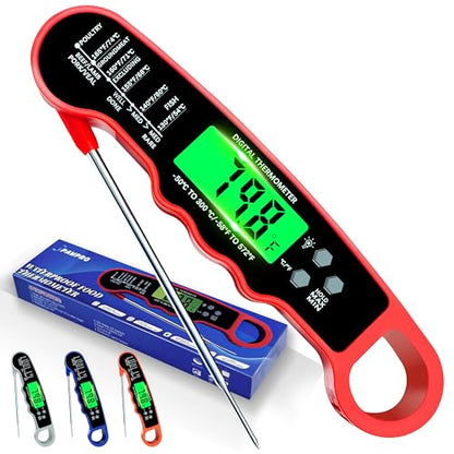 Meat Thermometer Digital, Instant Read Meat Thermometer with Backlight & Magnet for Kitchen, Beef, Grill, Turkey,IP67 Waterproof Cooking Thermometer - color: Red