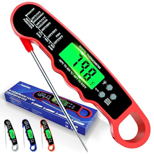 Meat Thermometer Digital, Instant Read Meat Thermometer with Backlight & Magnet for Kitchen, Beef, Grill, Turkey,IP67 Waterproof Cooking Thermometer - color: Red