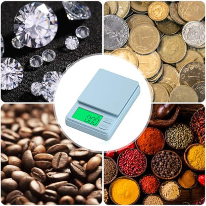 Diyife Gram Scale, 1000g/0.01g Digital Jewelry Scale for Powder, Gold, Gem, Mini Scale with LCD Display, 7 Units, Tare, Light Blue (Batteries Included) - color: Light blue