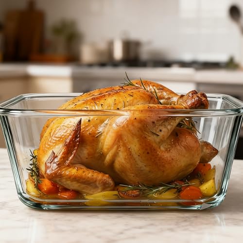Extra Large Glass Storage Containers with Lids 220oz/6500ml/28cup | Silicone Mat Included | Borosilicate Glass | Airtight | Freezer Oven Dishwasher Safe | Rotisserie Chicken | XL Big Food Bowl - color: White handle