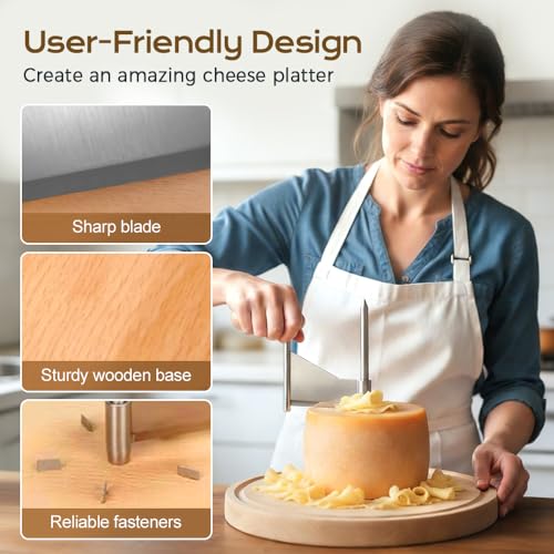 Cheese Curler Wheel, 2026 New Stainless Steel Cheese Slicer, Sharp Blade Cheese & Chocolate Shaver with Wooden Base, Create Cheese Rose Flowers (Without Cover) - color: Without Cover