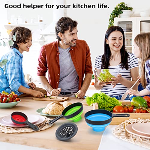Funnel with Strainer for Kitchen Use, Dokpod Silicone Funnels for Filling Bottles and Wide Mouth Canning, Collapsible Kitchen Funnel with Filter
