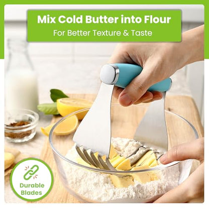 Spring Chef XL Stainless Steel Pastry Cutter Tool for Baking - Heavy Duty Dough Blender - Butter & Dough Cutter Tool with Sharp Blades - Pastry Blender for Easy Mixing - Dishwasher Safe - Aqua Sky | Heavy Duty Dough Mixer with Stainless Steel Blades, Butt