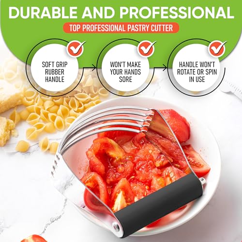 Spring Chef Dough Blender, Top Professional Pastry Cutter with Heavy Duty Stainless Steel Blades, Large Size, Black - color: Black, size: 4" Large