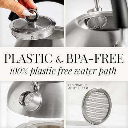 Stainless Steel Electric Kettle with Temperature Control - BPA and Plastic Free Electric Kettle with Keep Warm Function, Borosilicate Glass - Fast 1500W Hot Water Boiler, Auto Shut-Off - color: Silver
